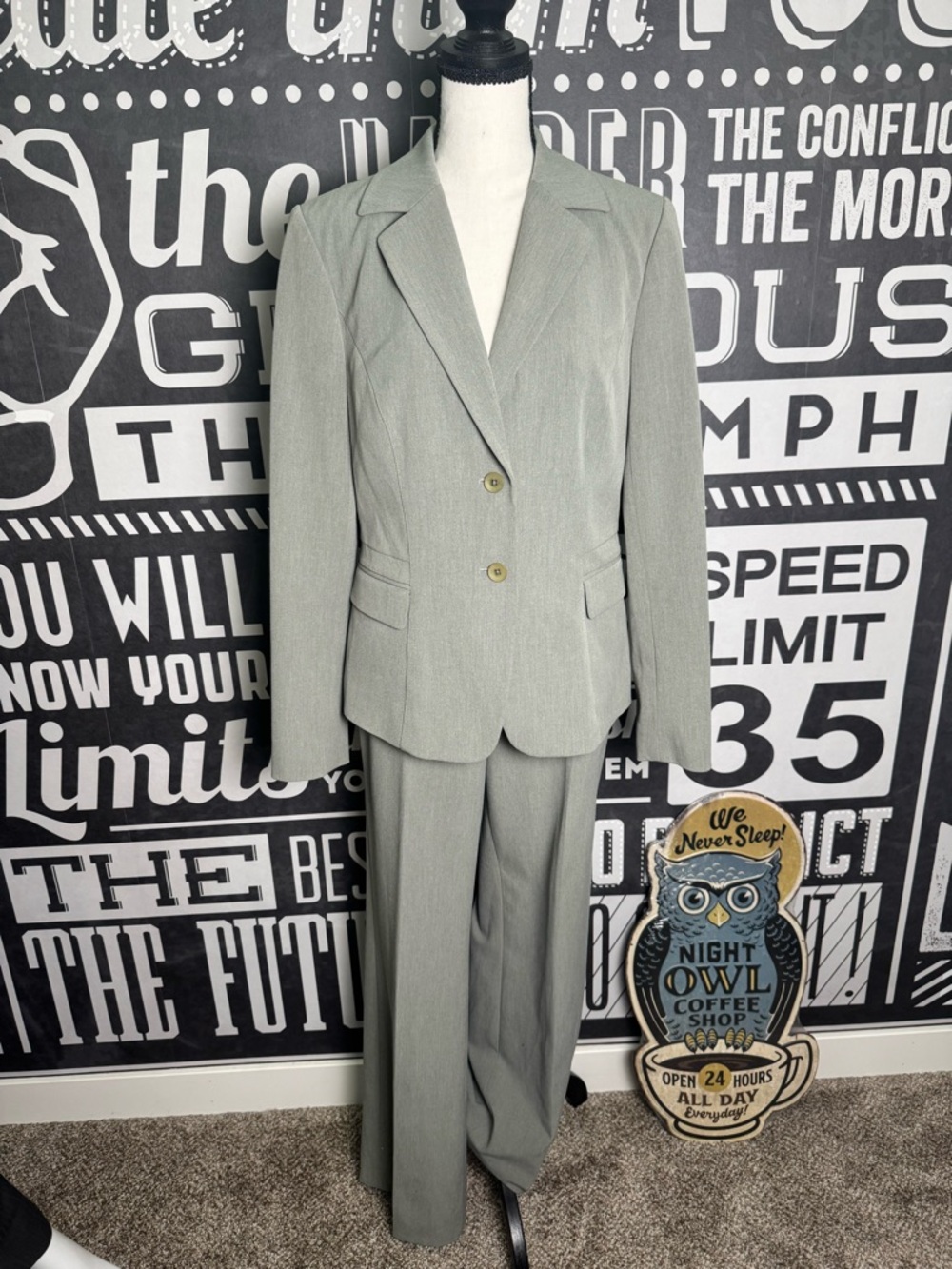 Sage Green /Greyish Suit 2Pc Career Office Interview Set Minimalist